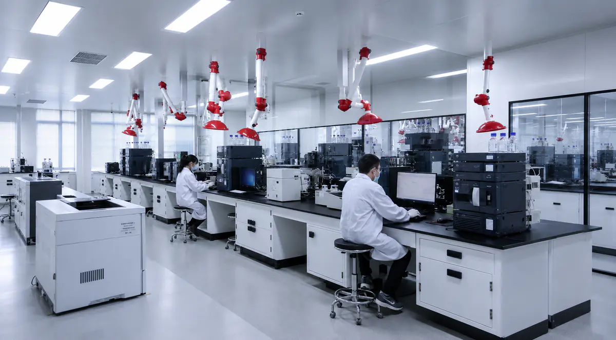 Analytisk laboratorium med flere instrumentarbejdsstationer