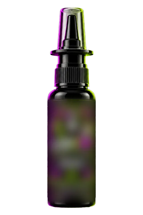 Black 10 mL nasal spray bottle with a clear cap