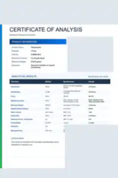Blurred preview of a Tesamorelin 10 mg batch COA