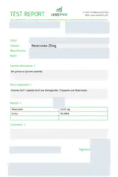 Blurred preview of the first page of a customer-commissioned report on Retatrutide 20 mg